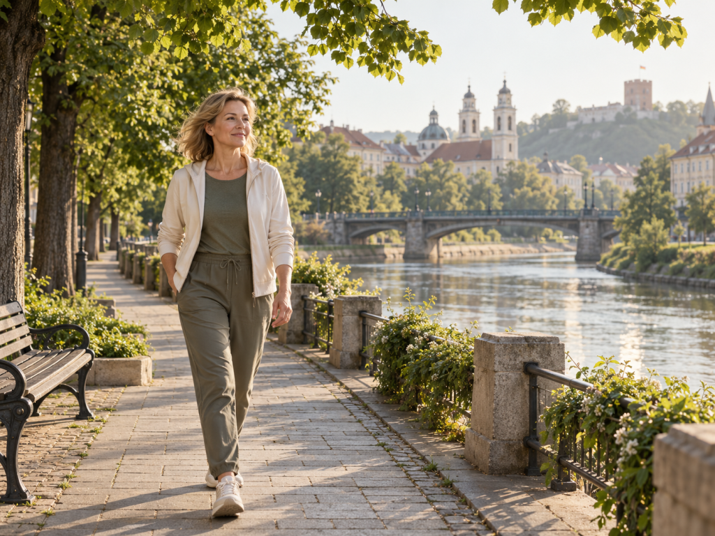 Quiet morning walk by the river
